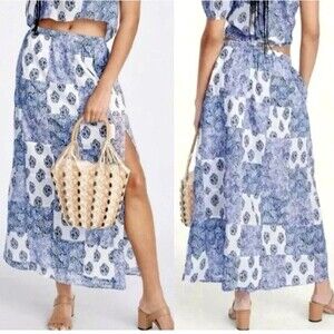 J Crew Patchwork Side Split Maxi Skirt Size S Cottagecore Floral Cotton Pockets